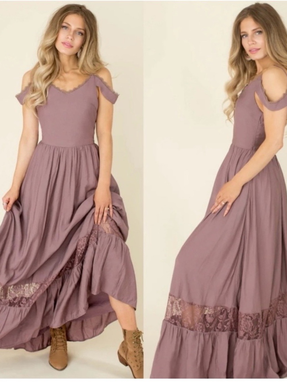 Joyfolie Pink Lace-Coral Maxi Dress